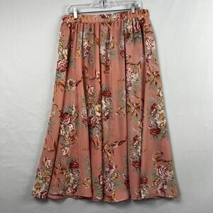 Bechamel Vintage Floral Maxi Skirt Medium Pink Chiffon Elastic Waist Cottage